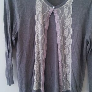 Gray cardigan with lace detail